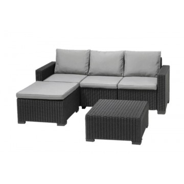 CALIFORNIA OUTDOOR 3 SEATER CHAISE LOUNGE SOFA SET - GREY